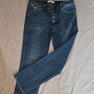 Vervet Button Straight Cut Blue Denim Jeans